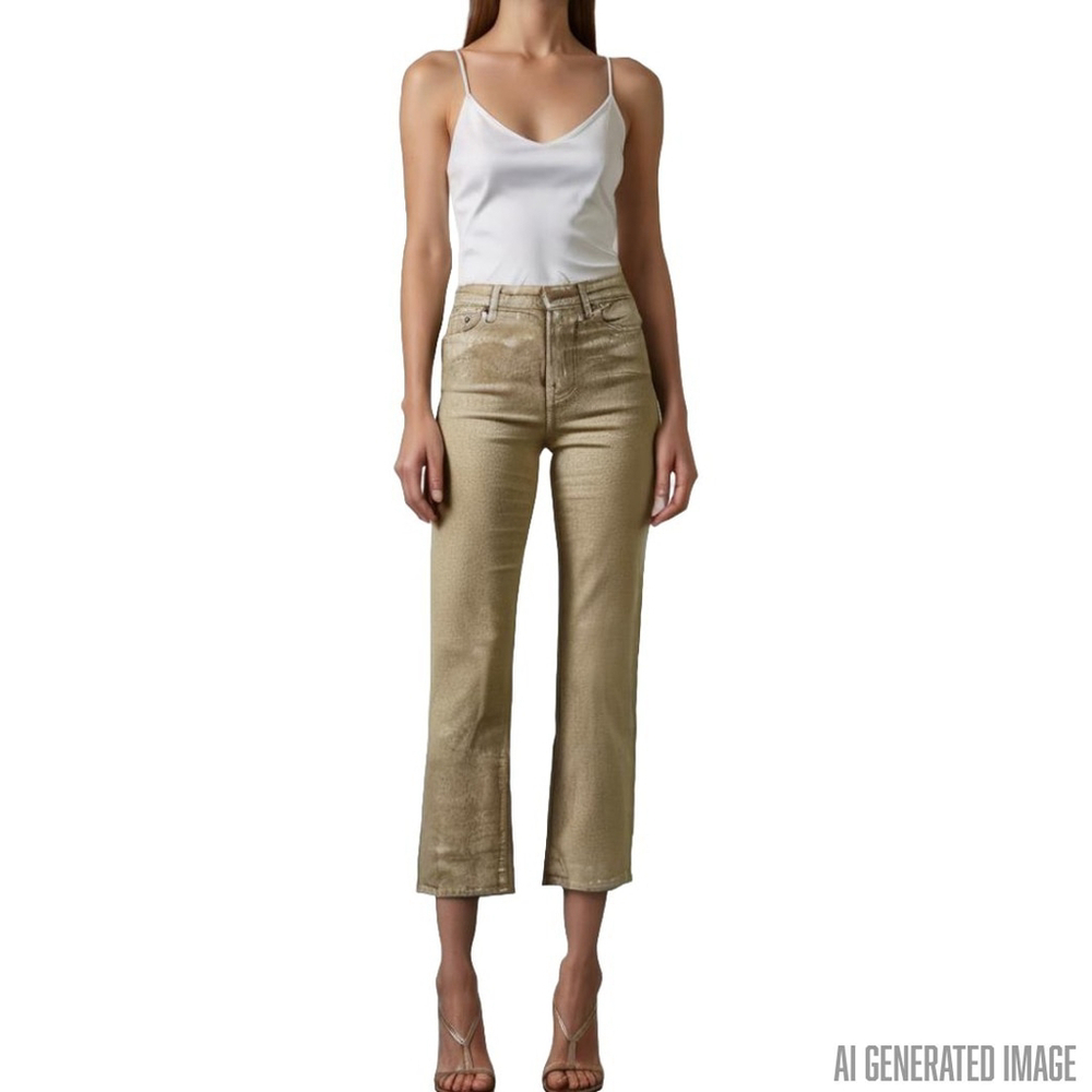 Lauren Ralph Lauren Mid-Rise Skinny Ankle Jeans Metallic Gold Stretch 29/8 NWT